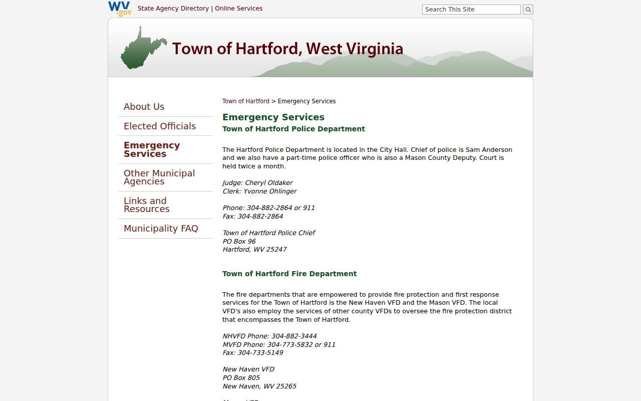 Official Hartford page documenting twice-monthly court and local court personnel