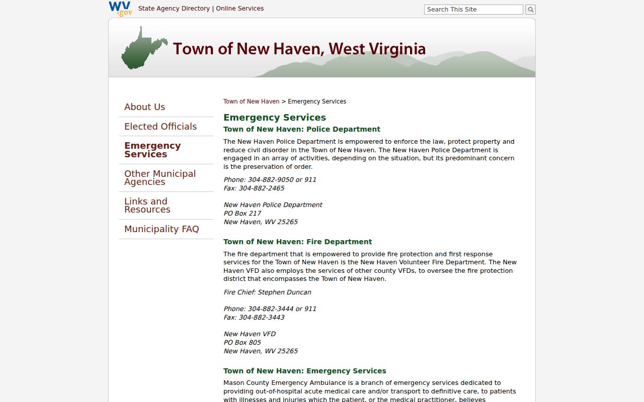 Official New Haven town government page used for municipal contact verification