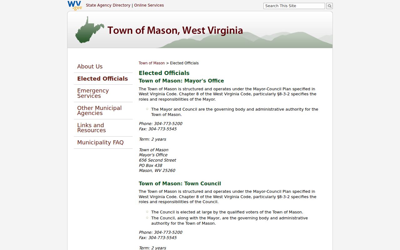 Official Town of Mason elected officials and municipal government page