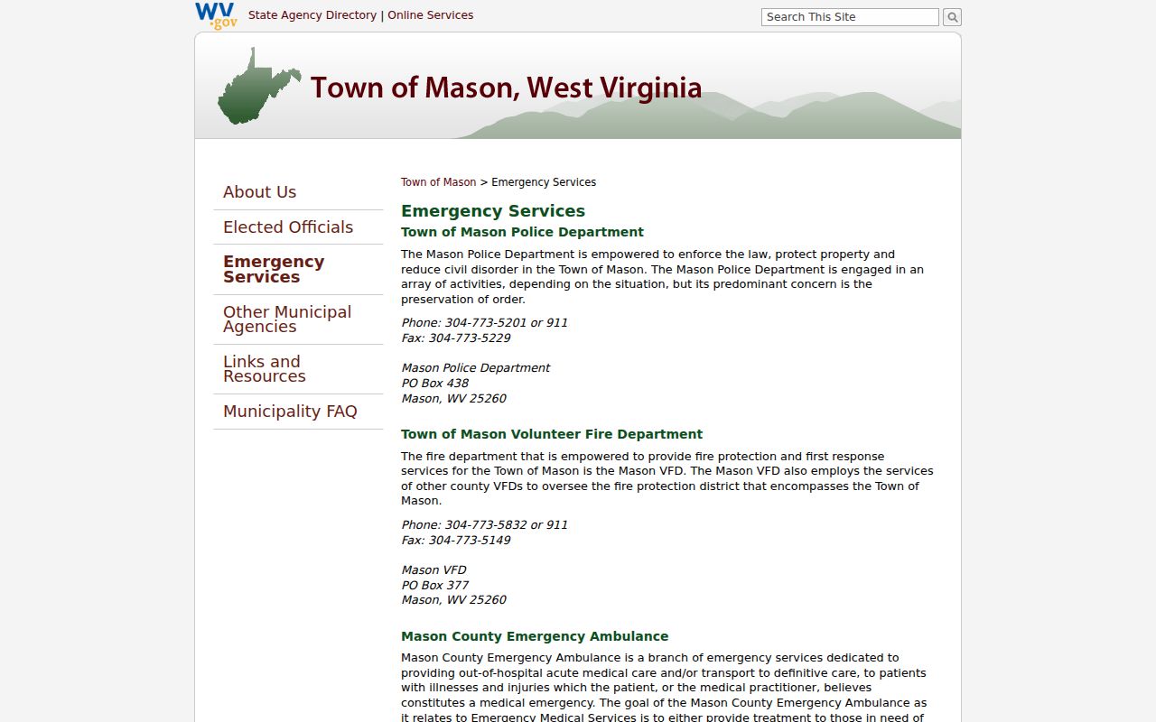 Official Town of Mason police page used to distinguish enforcement from court records